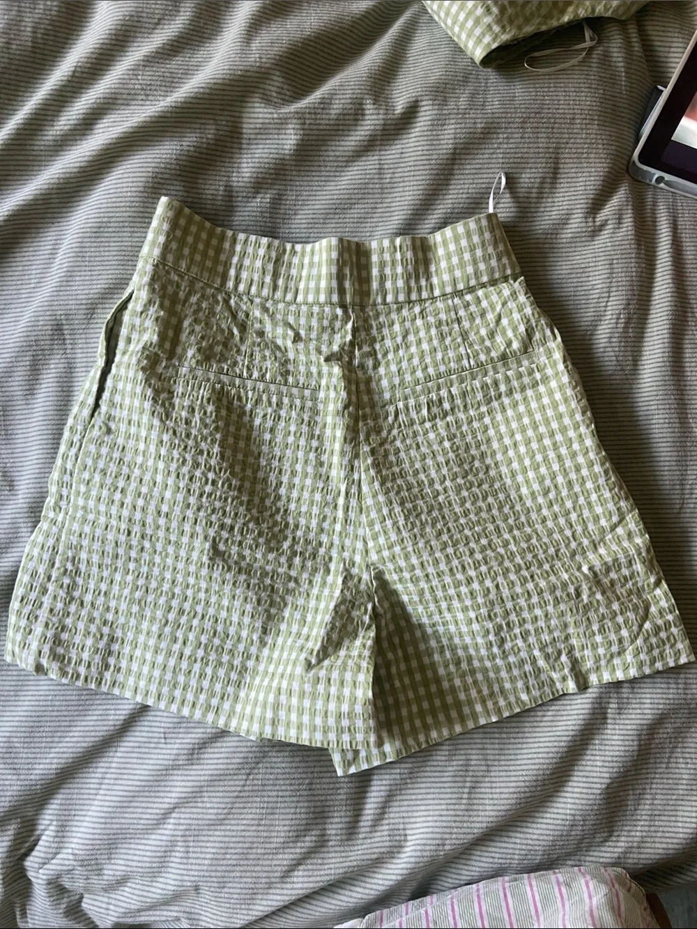 ZARA Light Green Check High-Rise Women's Shorts